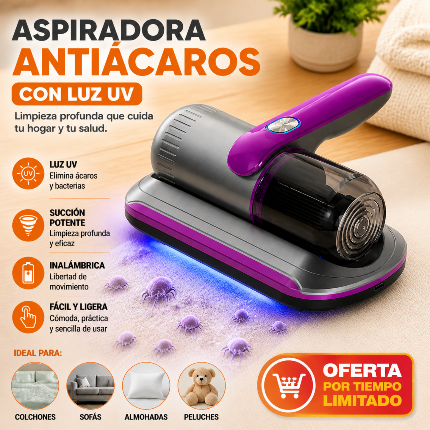 Aspiradora UV – Elimina Ácaros y Bacterias